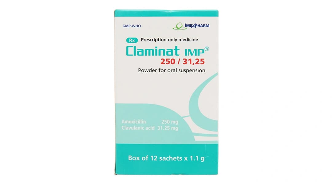 Claminat imp 250/31.25 mg imexpharm (hộp/12gói/1.1gram)