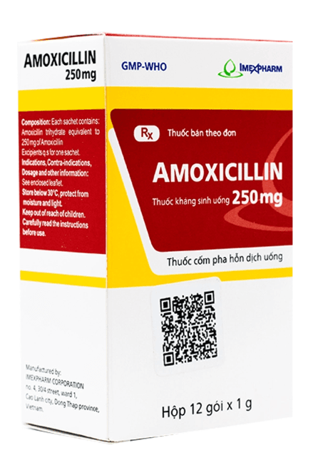 Amoxicillin 250mg imexpharm (h/12g/1gr) (gói)